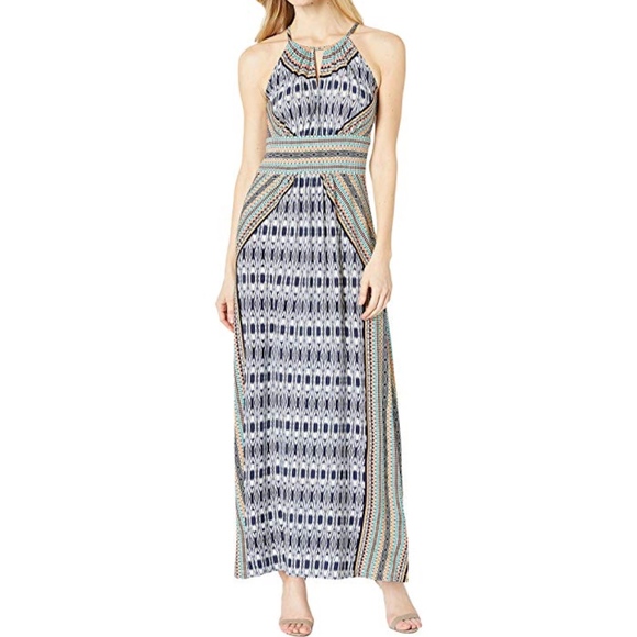 London Times Dresses & Skirts - London Times Geo Patches Keyhole Halter Maxi Dress